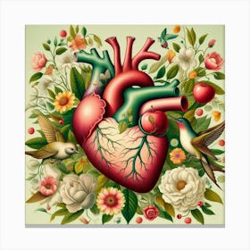 Heart With Birds And Flowers 1 Canvas Print