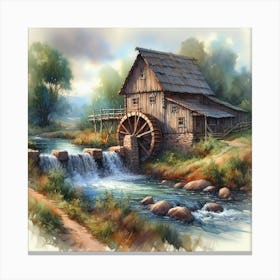 Watermill By The Stream Canvas Print