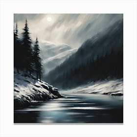 A Scottish Winter Landscape, Ice on the Loch Canvas Print