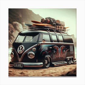 Vw Bus On The Beach Canvas Print