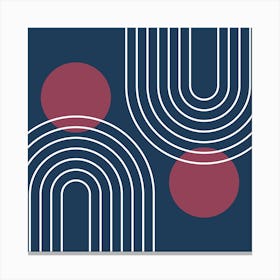 Mid Century Modern Geometric In Navy Blue And Burgundy (Rainbow And Sun Abstract) 02 Canvas Print