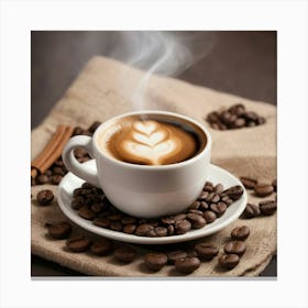 Coffee And Coffee Beans Canvas Print