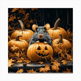 Rat With Halloween Pumpkins Canvas Print