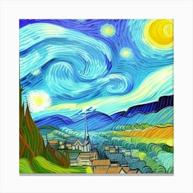 Village Harmony: Where Nature Meets Tradition Starry Night Canvas Print