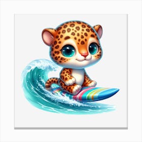 Cute Leopard On A Surfboard Canvas Print