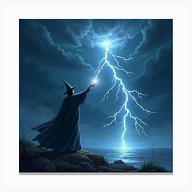 A Magician Summoning Lightning In A Stormy Night Sky 1 Canvas Print