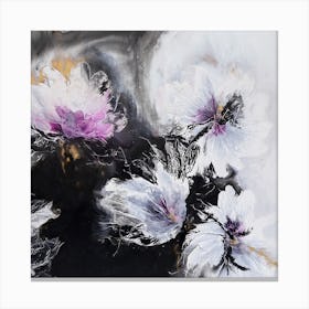 Black Background Abstract Flowers 1 Square Canvas Print