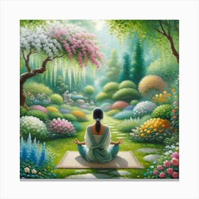 Peaceful Meditation Wall Print Art A Serene Depiction Of A Woman Meditating In A Tranquil Garden, Perfect For Creating A Calming Atmosphere In Any Space Canvas Print