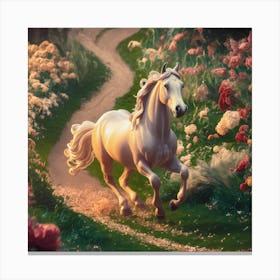 White Horse In The Garden Canvas Print