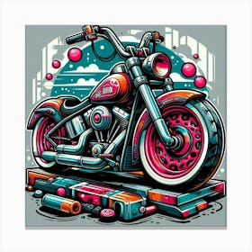 Harley Davidson Motorcycle Vehicle Colorful Comic Graffiti Style Canvas Print