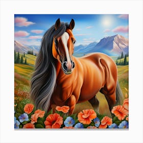 Horse Among Highland Blossoms Canvas Print