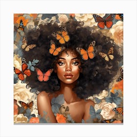 Afro Girl With Butterflies 1 Canvas Print