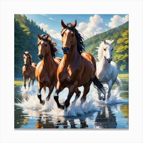 Horses Running In The River Canvas Print