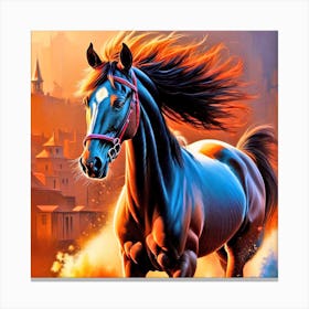 Horse Running In The City Canvas Print