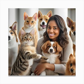 Portrait Of A Woman With Pets Canvas Print