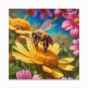 Bee On A Flower Canvas Print