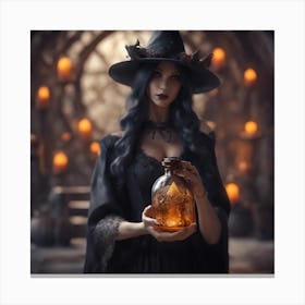 Witch Holding Jar Canvas Print