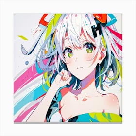 Anime Girl With Colorful Hair 1 Canvas Print