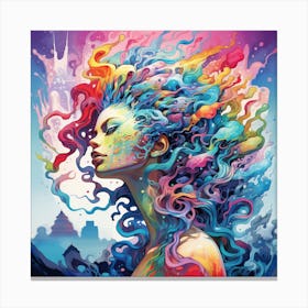 Colorful Woman With Colorful Hair Canvas Print