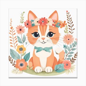 Floral Baby Cat Nursery Illustration (5) Canvas Print