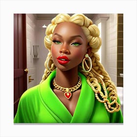 Black Woman In Green Dress Canvas Print