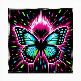 A Flashy Butterfly With A Neon Mohawk, Inspired By The Street Art Of Banksy, With A Bold Black And Neon Color Scheme, Where The Butterfly Is In Focus And The Background Is Blurred Into Neon Shapes, Framed With Abstract Brush Strokes (6) Canvas Print