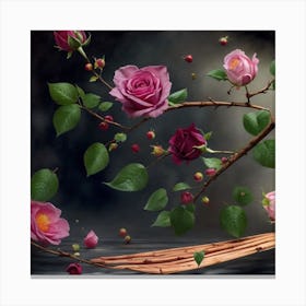 Roses And Leaves Canvas Print