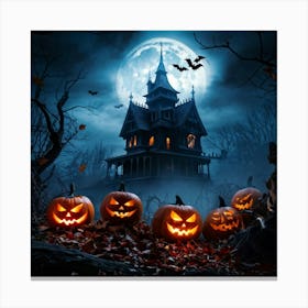 A Fiercely Blazing Haunted House Banner Devilishly Shadowed And Skittish Across The Eerie Pattern O (5) Canvas Print