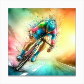 Colorful Cyclist On The Road Canvas Print