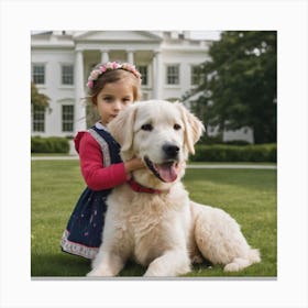 Little Girl With Dog At White House Canvas Print