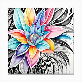 Lotus Flower Monochromatic Watercolor Canvas Print