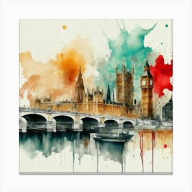 Big Ben London City Watercolor Painting Canvas Print