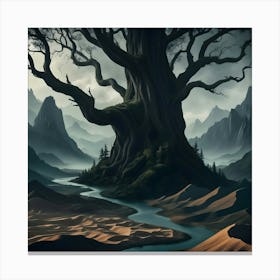 An Image Of A Deep, Dark Forest With Ancient, Towering Trees 1 Canvas Print