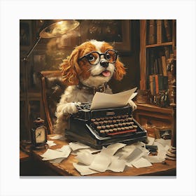 Funny Dog Writer Vintage Art Background 1 Canvas Print