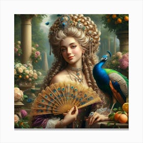 Victorian Lady With Peacock 1 Canvas Print