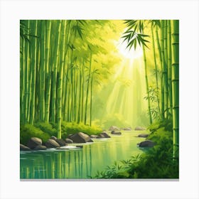 A Stream In A Bamboo Forest At Sun Rise Square Composition 115 Canvas Print