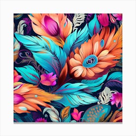 Colorful Feathers Seamless Pattern Canvas Print