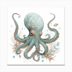 Patterned Storybook Style Octopus Canvas Print
