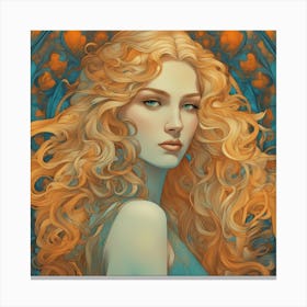 An Illustration Of A Woman In Costume With Long Curly Blonde Hair, In The Style Of Neon Art Nouvea (3) Canvas Print