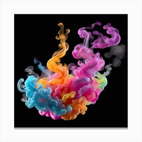 Colorful Smoke & Ink On Black Canvas Print