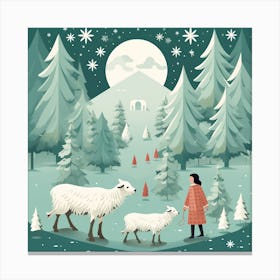 Winter Landscape With Sheep 2 Canvas Print
