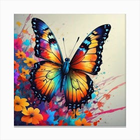 Butterfly With Flowers 6 Canvas Print