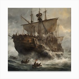 Ship In Rough Seas Canvas Print