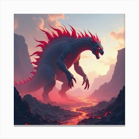 Titan Monster In A Watercolor Mystical Lava Field 1 Canvas Print