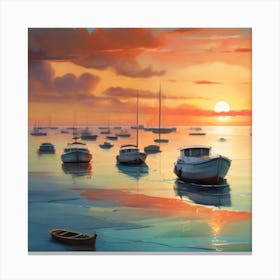 Sunset Boats orange and blue wallart printable Instagram post Canvas Print