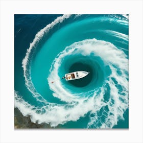 Boat In A Swirling Ocean Canvas Print