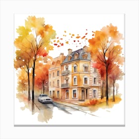 Watercolor Autumn House Canvas Print