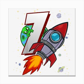 Kids Ich Bin 7 Rocket And Alien 7th Birthday Party Canvas Print