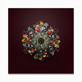 Vintage Galaxia Ixiaeflora Flower Wreath on Wine Red n.2294 Canvas Print