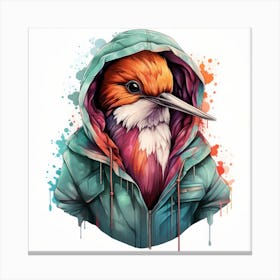 Watercolour Cartoon Hummingbird In A Hoodie 2 Canvas Print